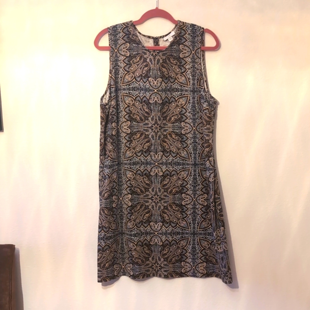 J.Jill Navy Gold & Cream Paisley Print Dress Size XL